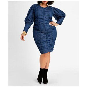 Denim Dress Womens Plus Size 18 Long Puff Sleeve Trendy Ready for Fall‎